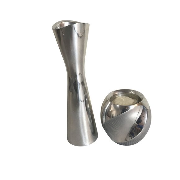 Nambe Bud Vase & Candle Holder Set - Picture 1 of 5